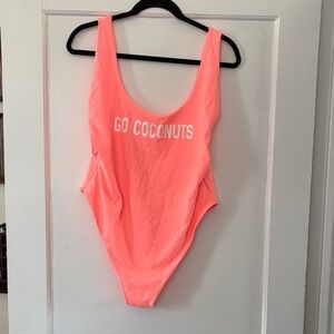 Aerie Swim One Piece XXL Bright Coral Scoop Neck Low Back GO COCONUTS Swimsuit
